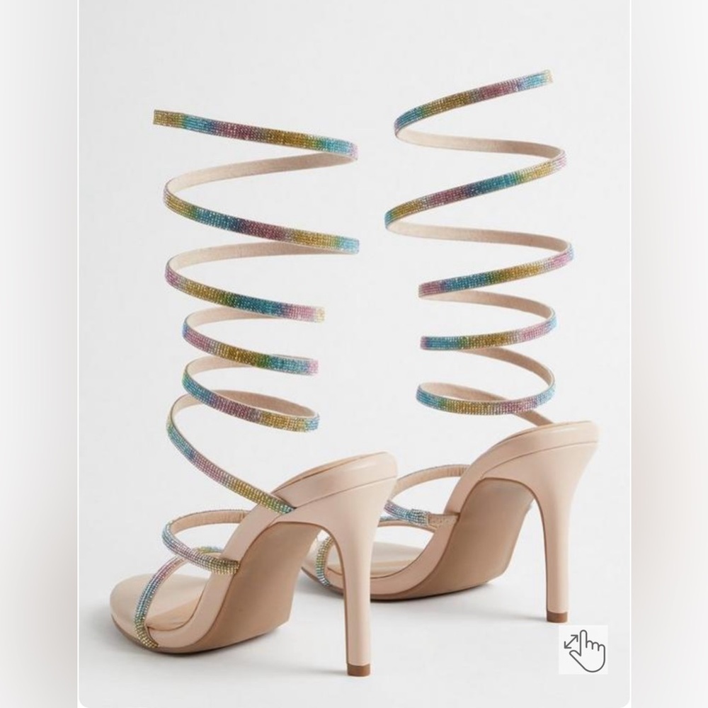 Torrid Lace Up Embroidered Heel Sandal rainbow sparkle rhinestone lace up - Picture 4 of 16
